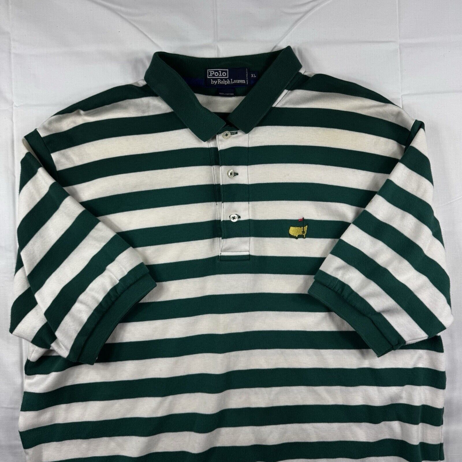 Polo Ralph Lauren Masters Mens Xl Polo Shirt Vtg Green White Striped Golf Casual